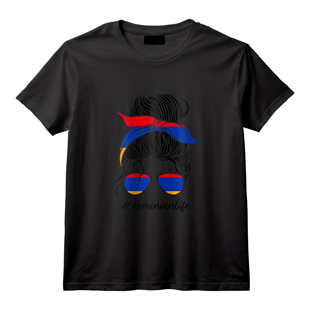#armenianlife Messy Bun Arménie T-Shirt avec Citation pour Femme - Design Drapeau Arménien et Tenues de Drapeau