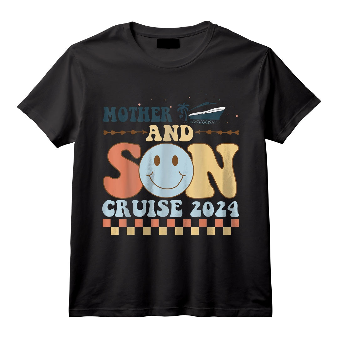Rétro Trip Assorti Groovy T-Shirt – Costume de Croisière 2024 Humoristique pour Famille – Mother Son Cruise 2024